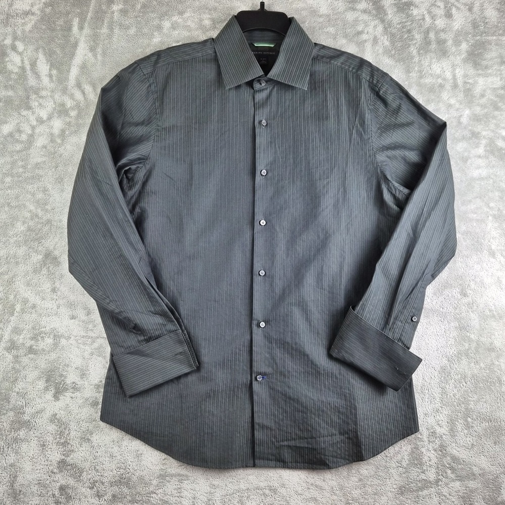 Vintage Banana Republic Shirt Large 16/16.5 Gray Striped Double Flip Cuff Office